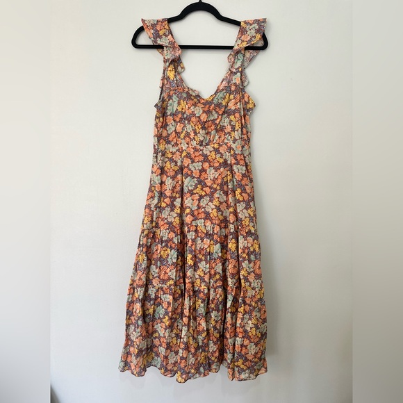 Veronica Beard Malgosia Floral Print Button Front Ruffle Midi Dress Sz 6 Cotton - Picture 7 of 16